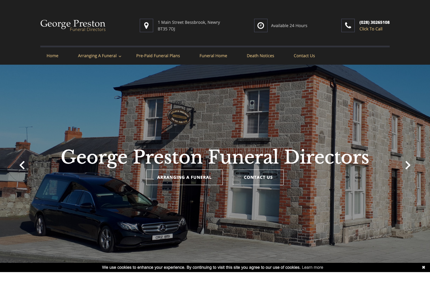 Screenshot of the George Preston Funerals homepage
